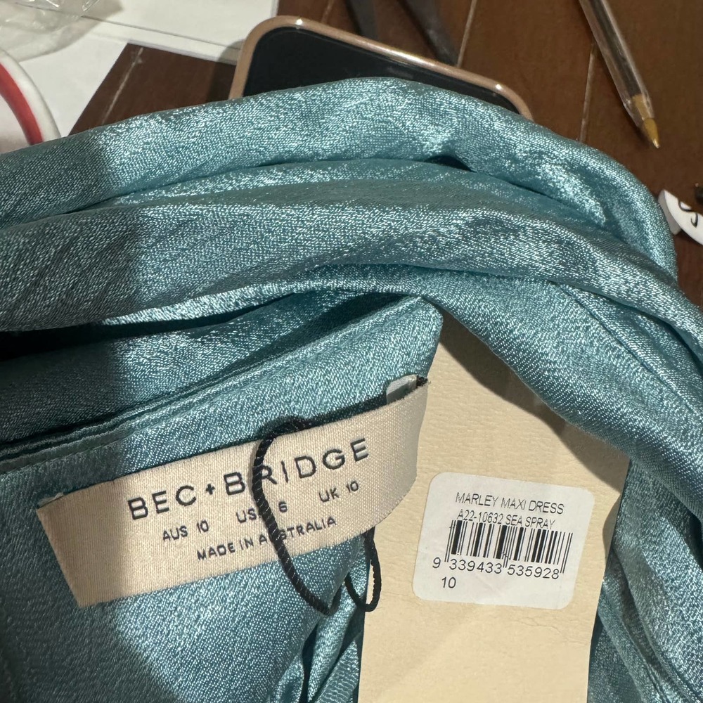 Bec & Bridge Silk Satin Maxi Dress in Light Aqua - Picture 11 of 11